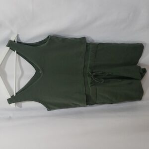 HALSTON Shorts Sleeveless 100% Cotton Romper Jumpsuit Army Green